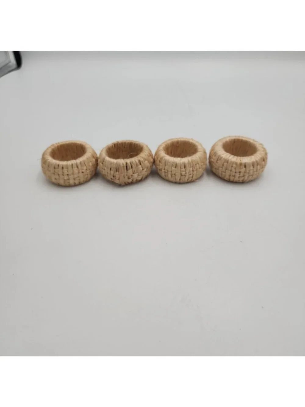 Twine wrapped Napkin Rings Set of 4 Basket Weave MCM Boho Holiday Table Decor